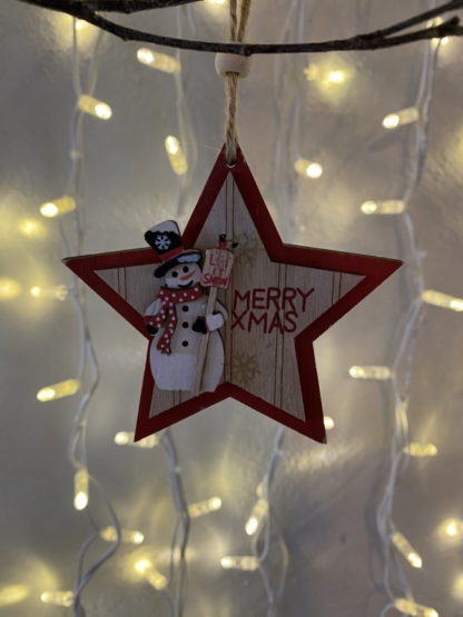 Hanging wooden star christmas decoration